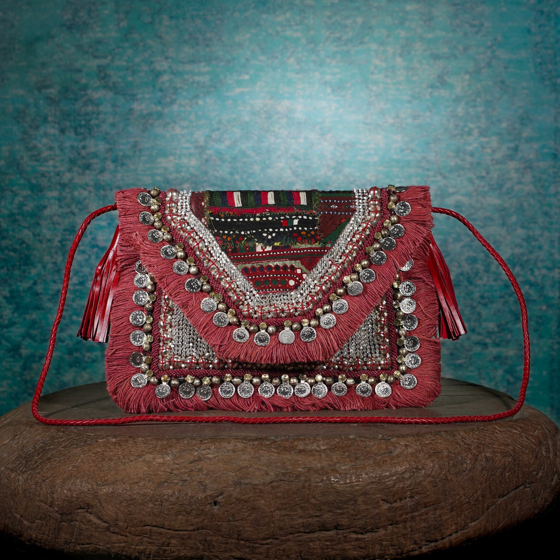 Burgundy Banjara Clutch 026