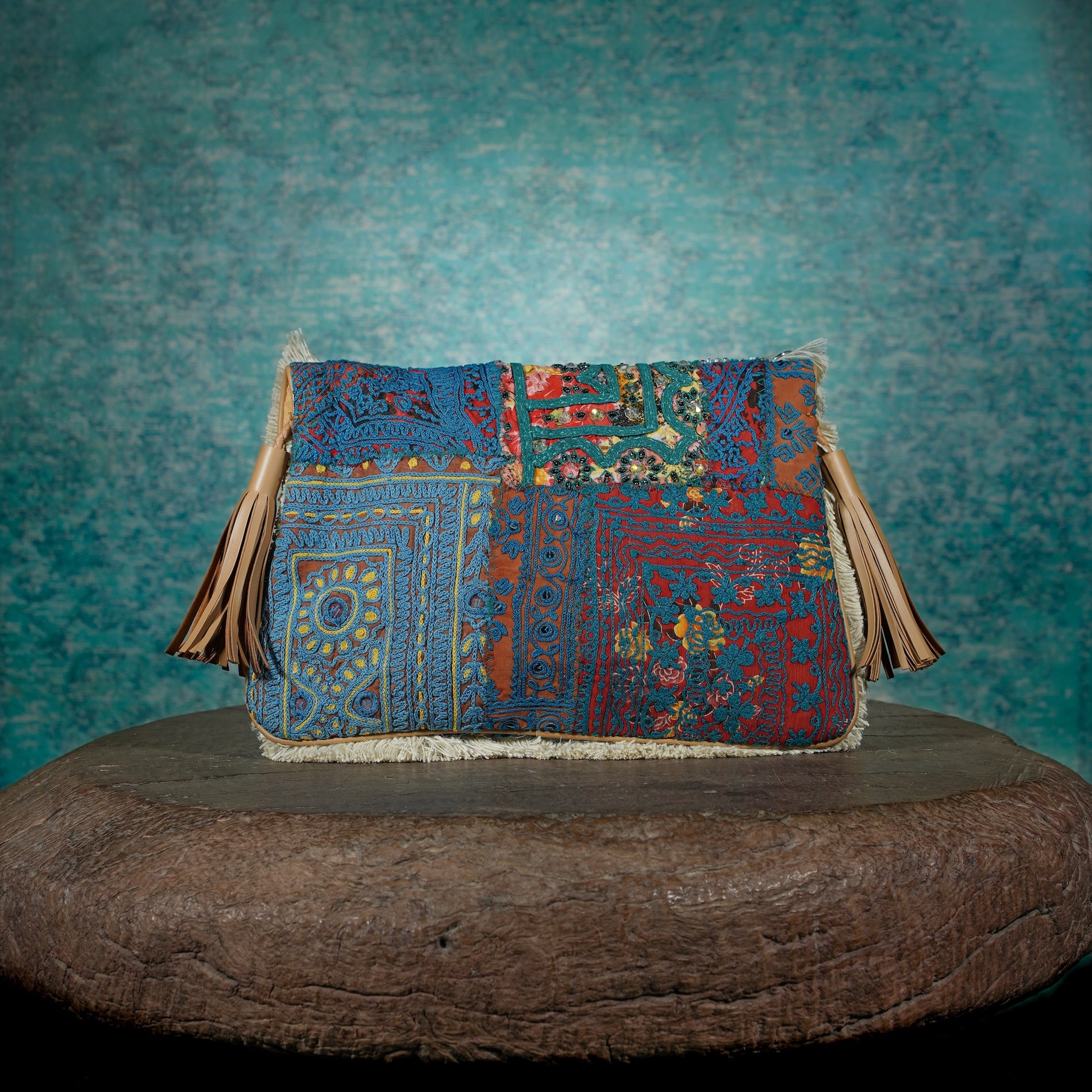 Off White-Tan Banjara Clutch 011