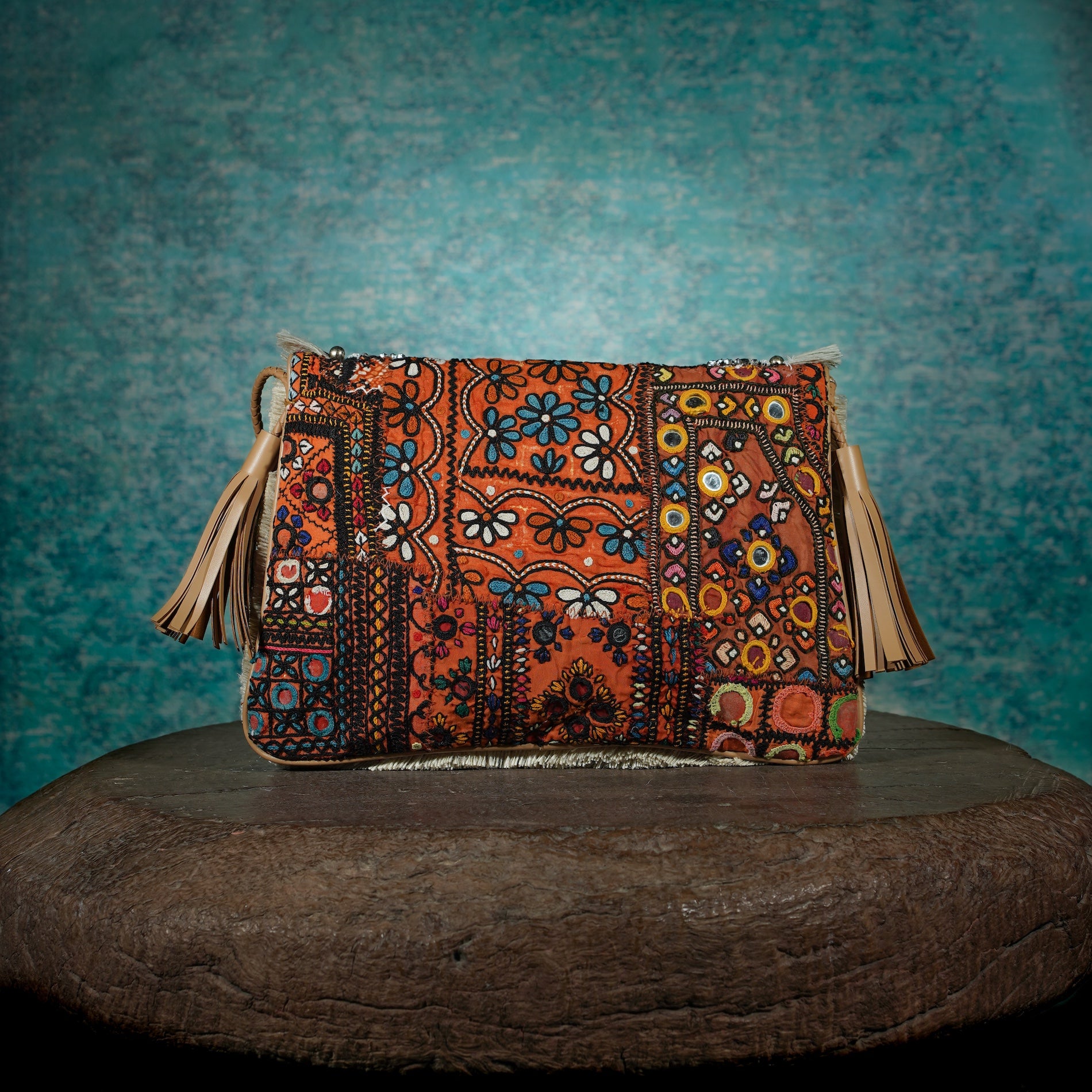 Off White-Tan Banjara Clutch 012