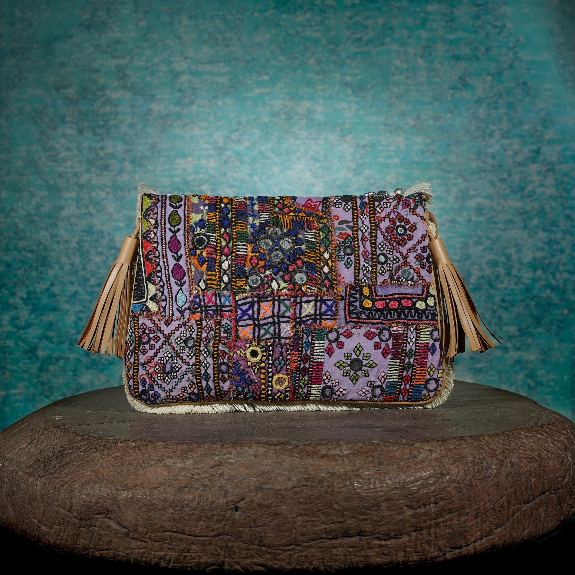 Off White-Tan Banjara Clutch 015