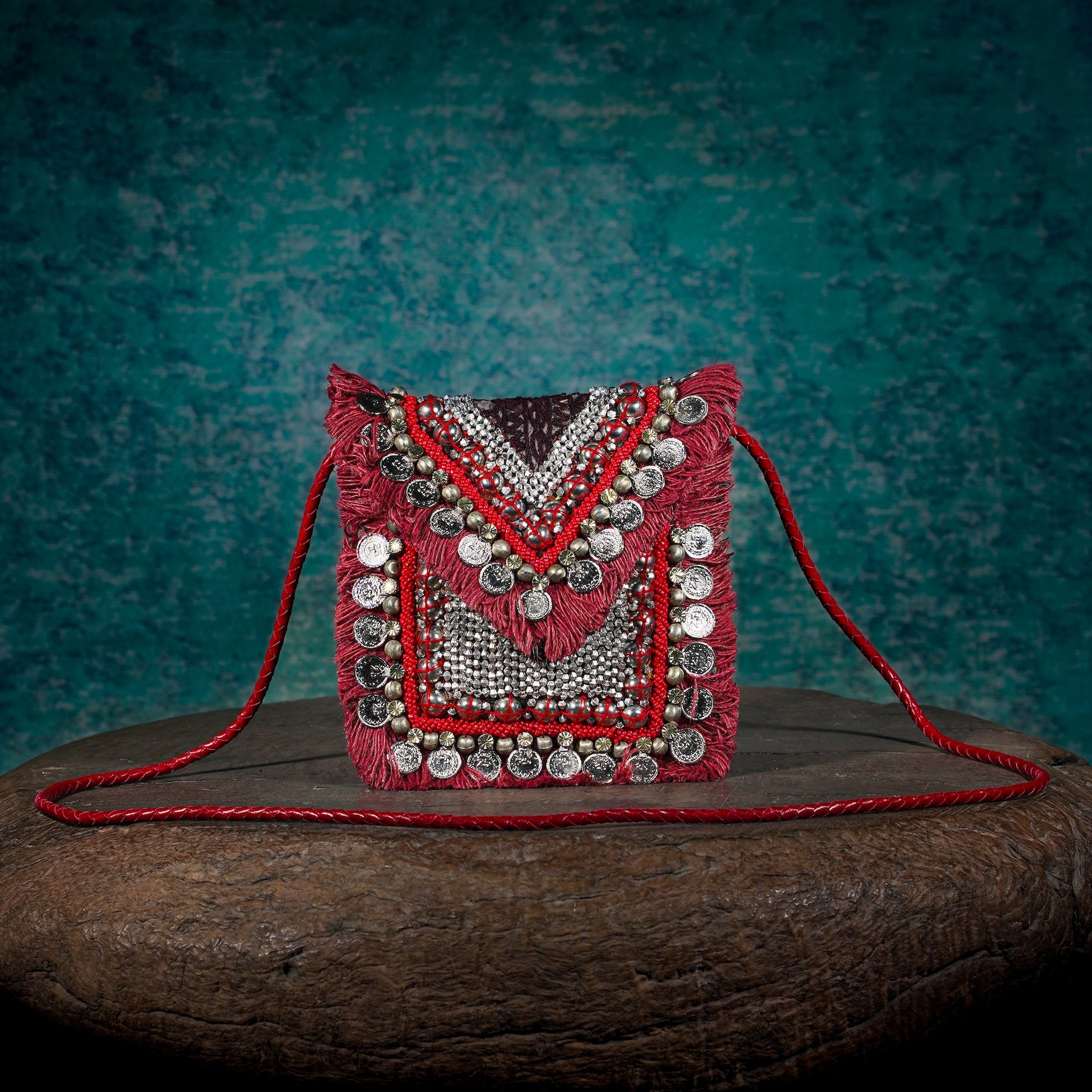 Burgundy Banjara Minion Clutch 011