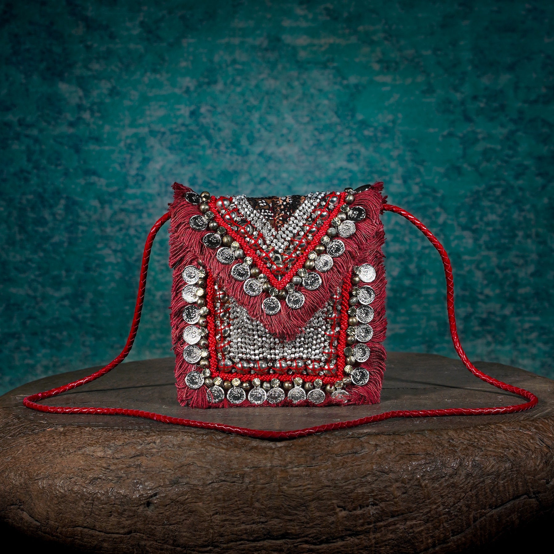Burgundy Banjara Minion Clutch 014