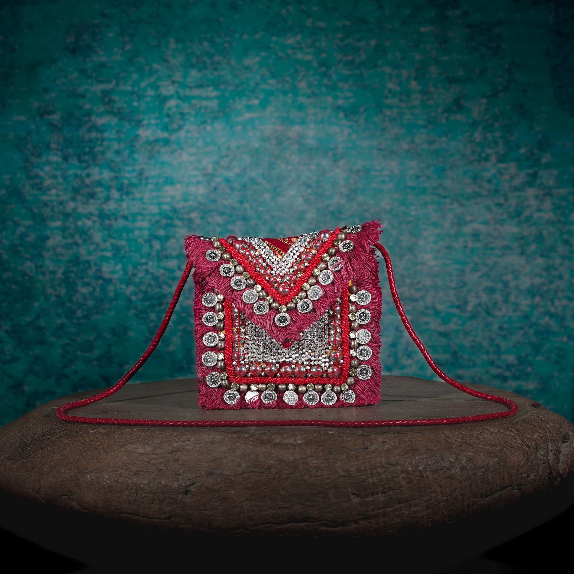 Burgundy Banjara Minion Clutch 019