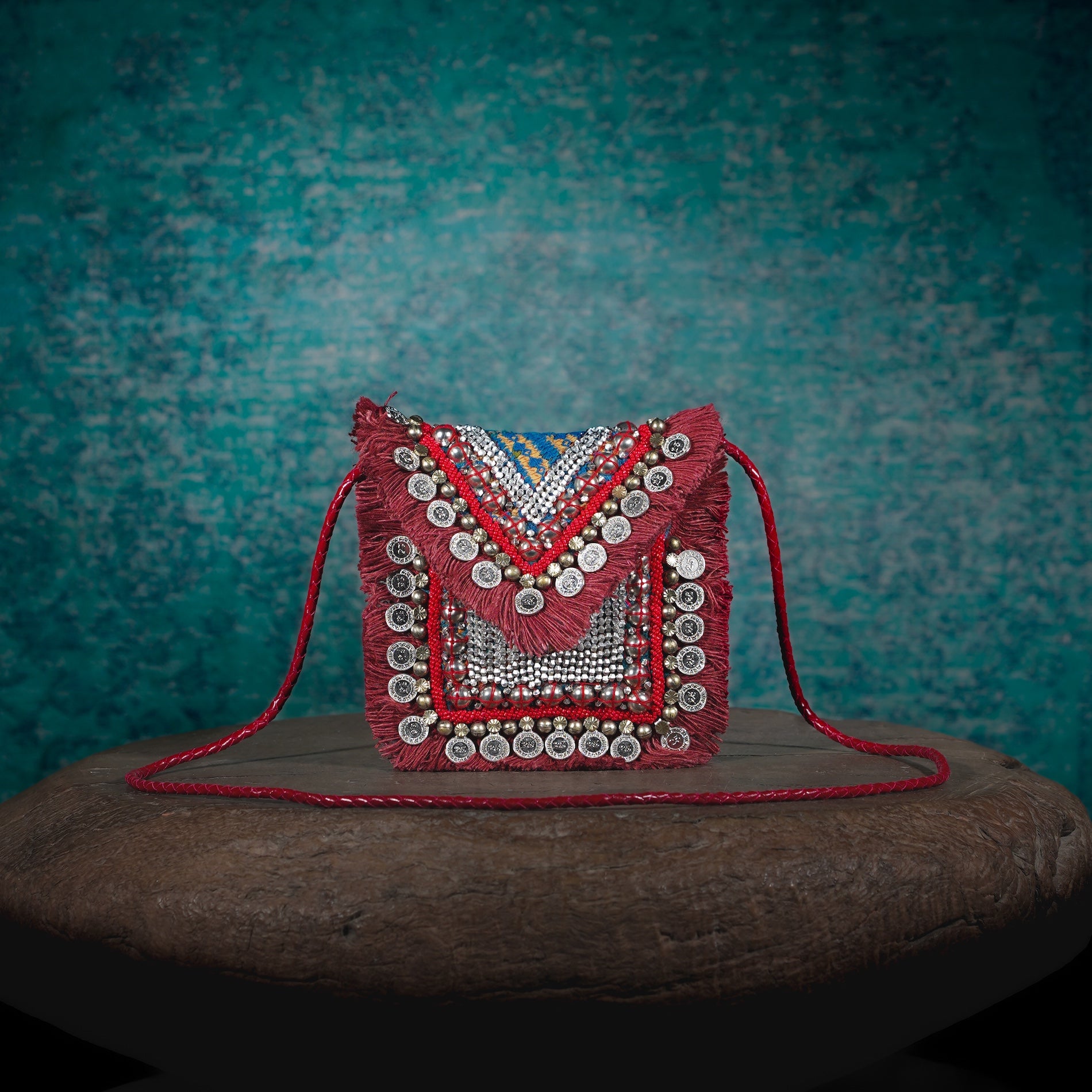 Burgundy Banjara Minion Clutch 023