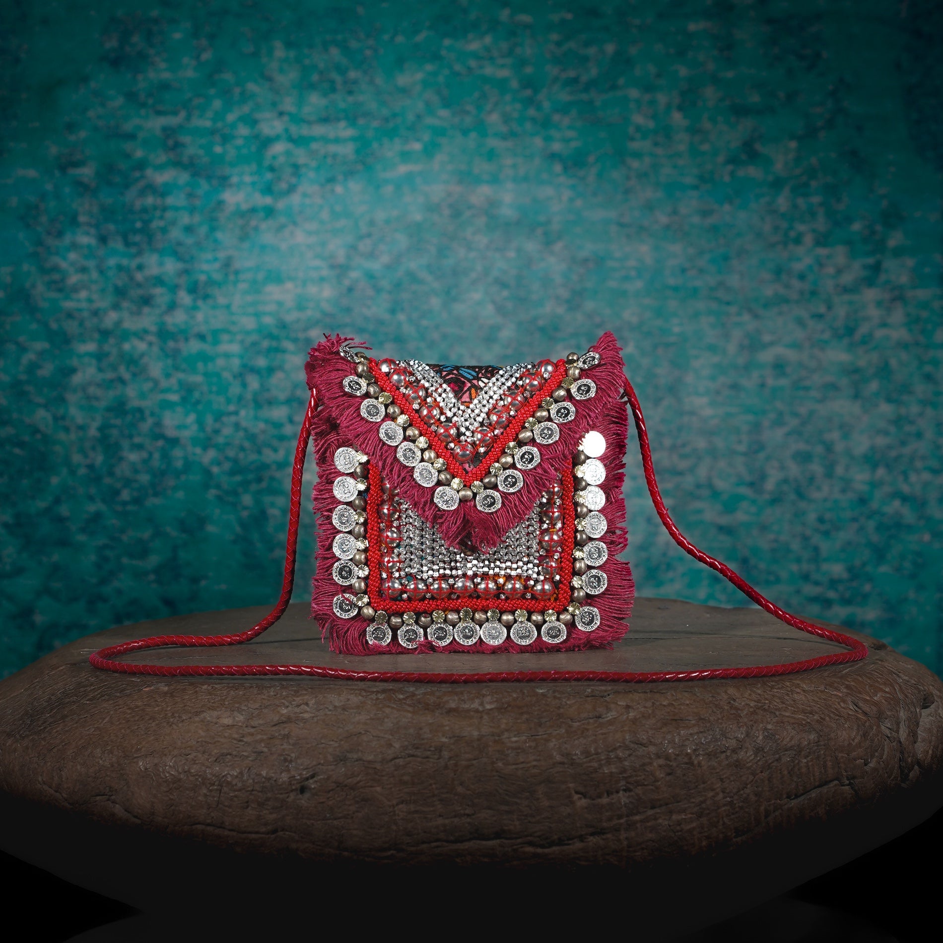 Burgundy Banjara Minion Clutch 027