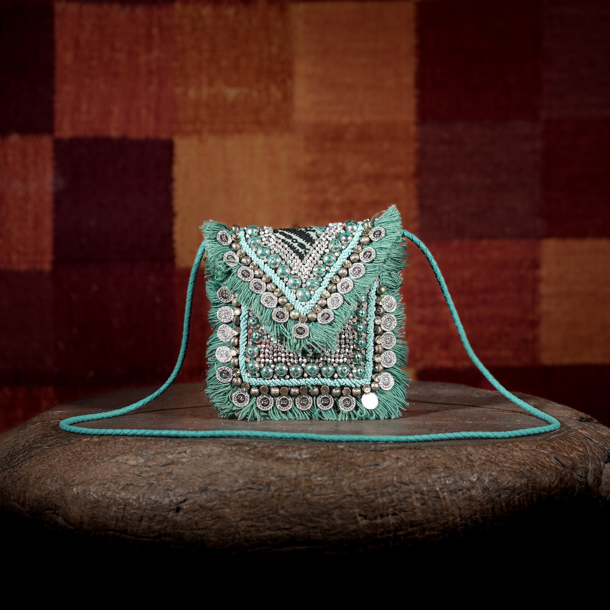 Turquoise Banjara Minion Clutch 024