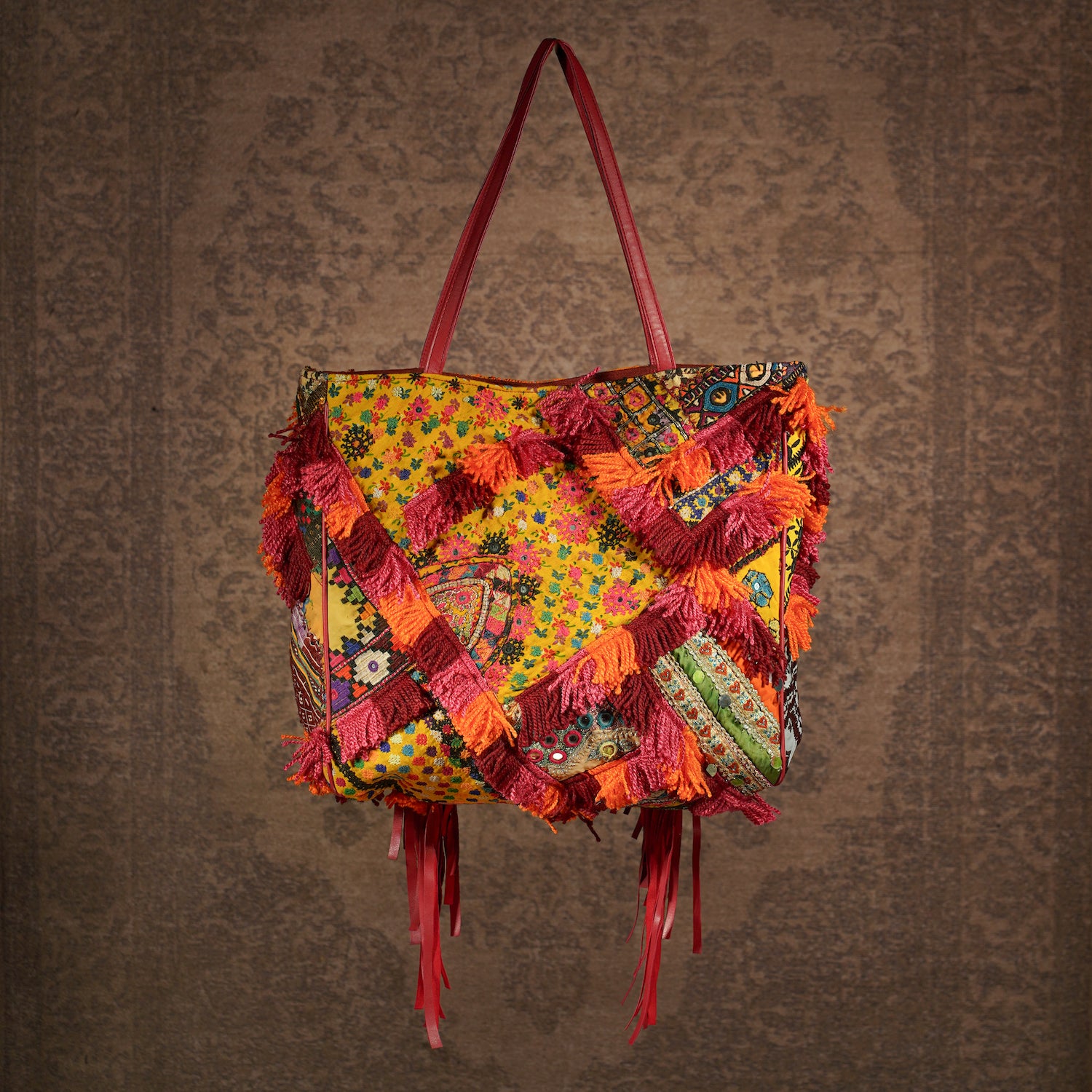 Burgundy Fringe Tote 001