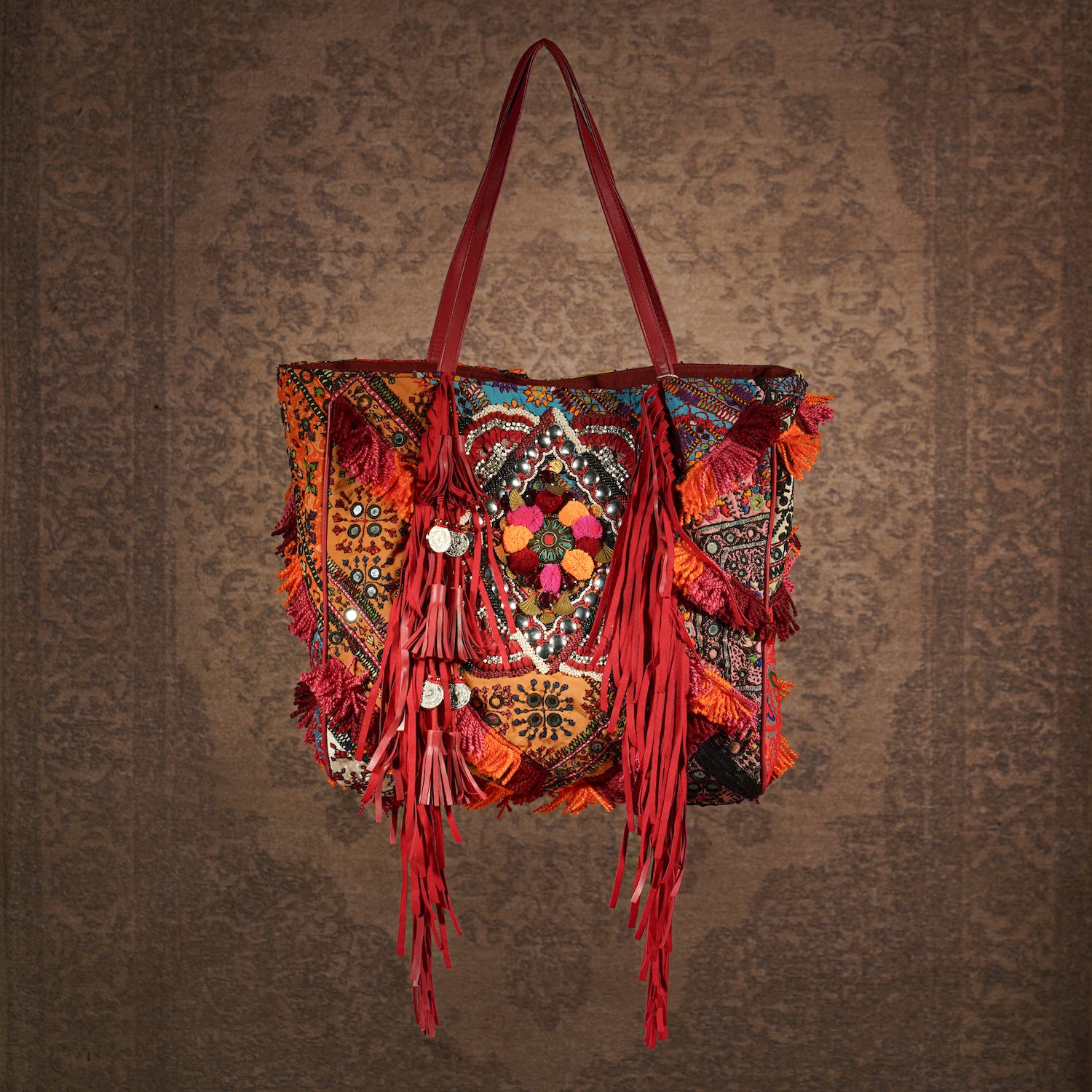 Burgundy Fringe Tote 002