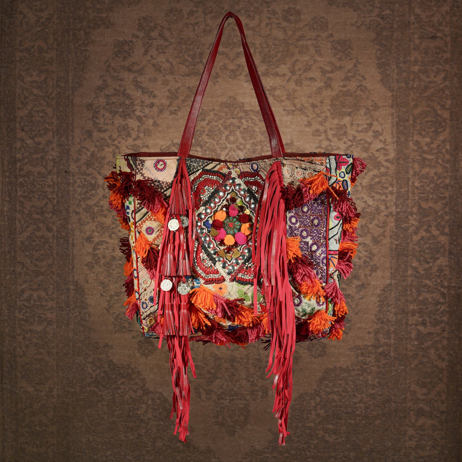 Burgundy Fringe Tote 003