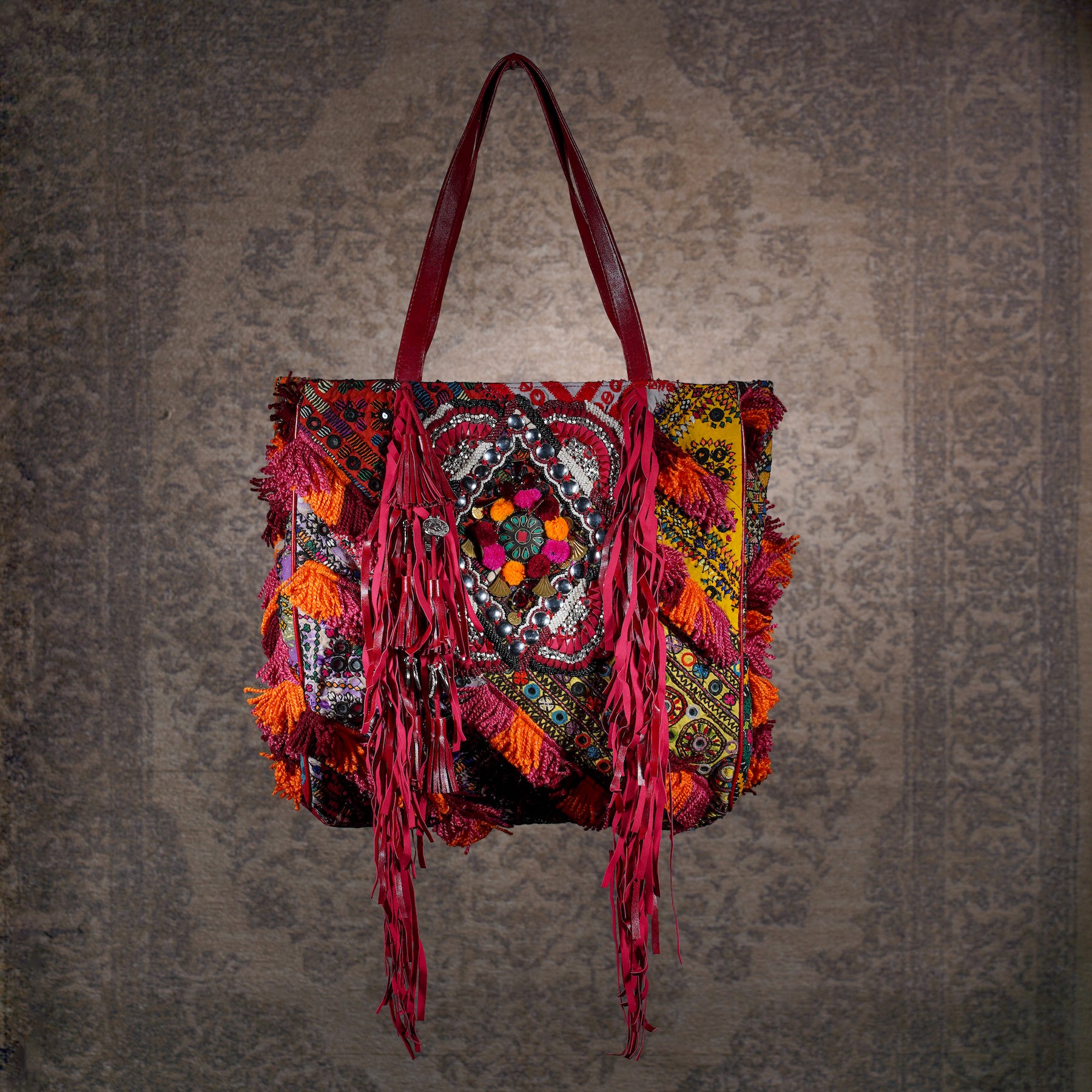 Burgundy Fringe Tote 004