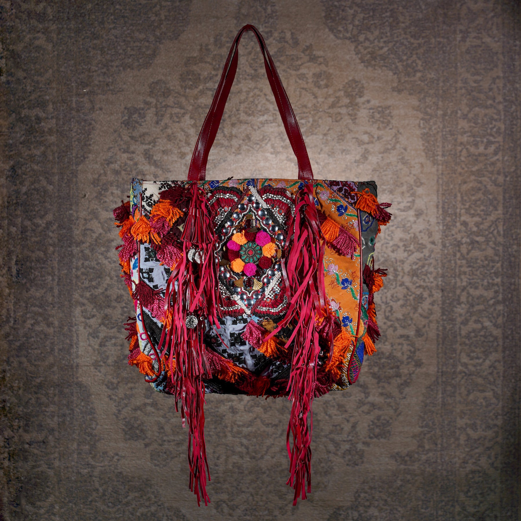 Burgundy Fringe Tote 005