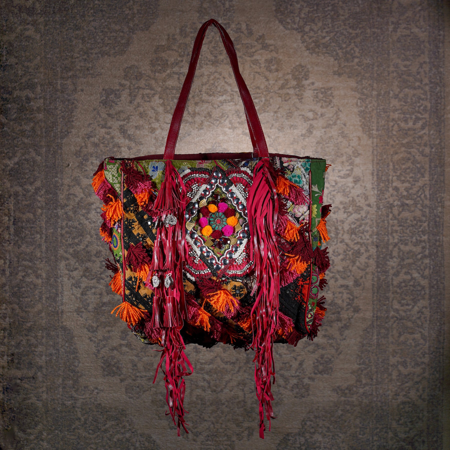 Burgundy Fringe Tote 006