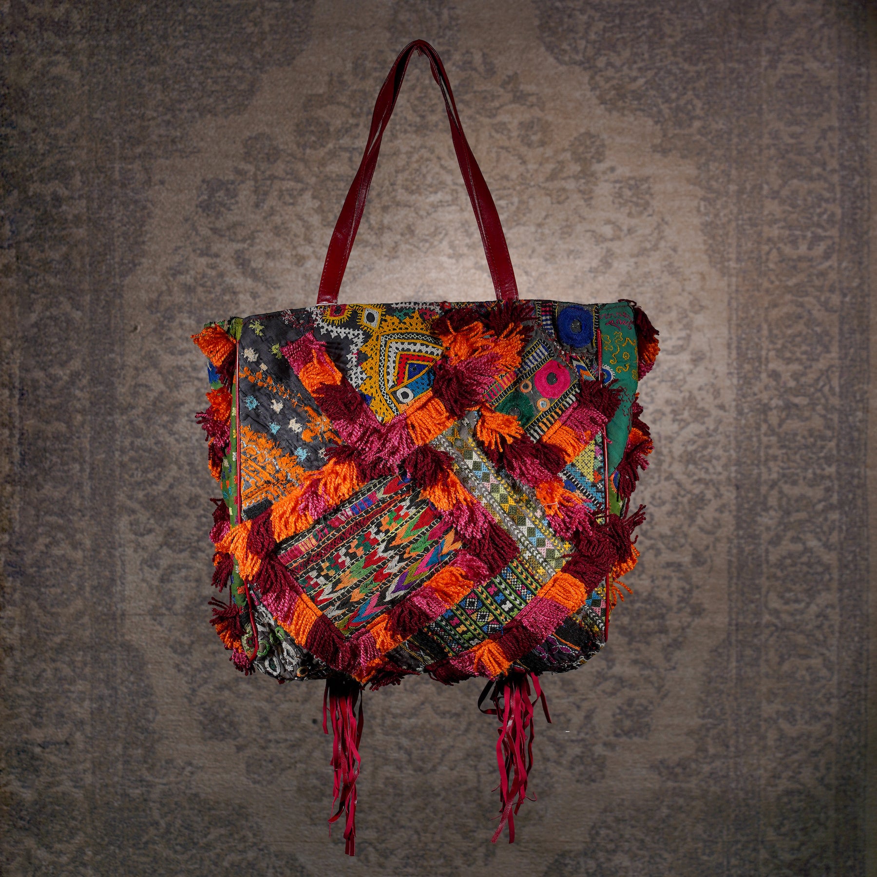 Burgundy Fringe Tote 006