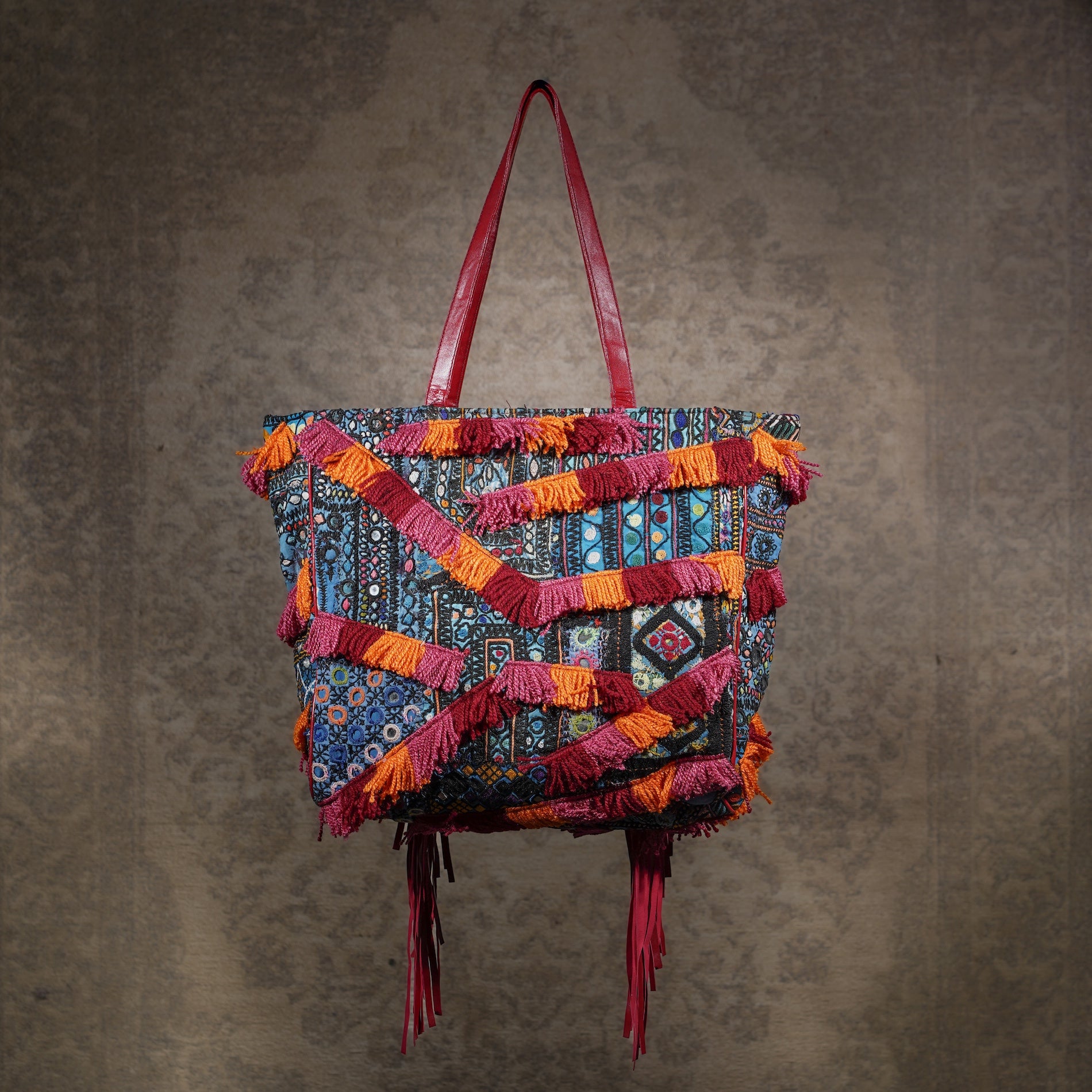 Burgundy Fringe Tote 008