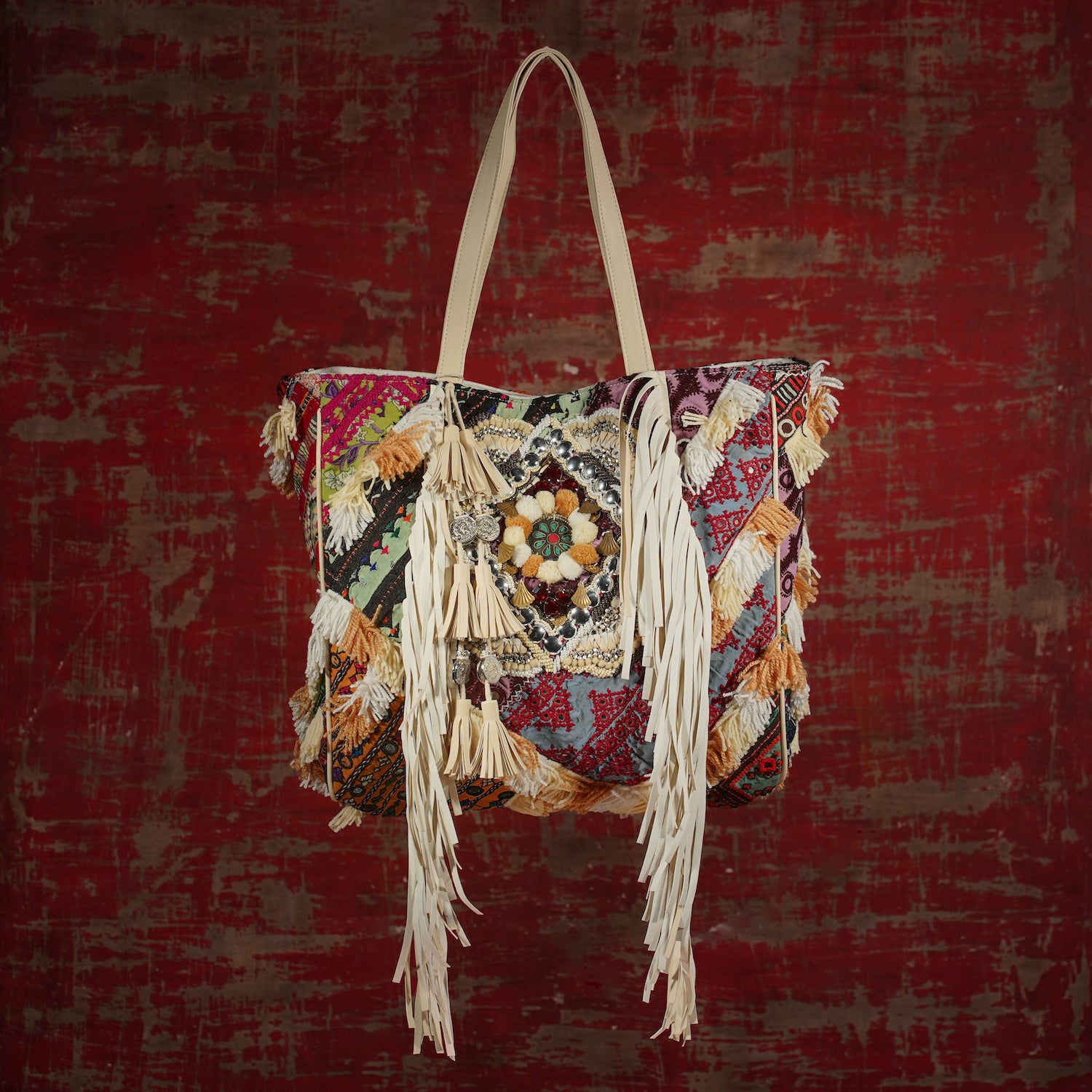 Cream Fringe Tote 002