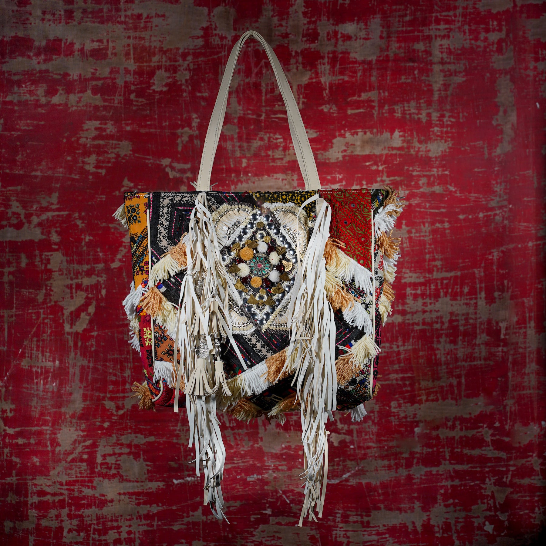 Cream Fringe Tote 005