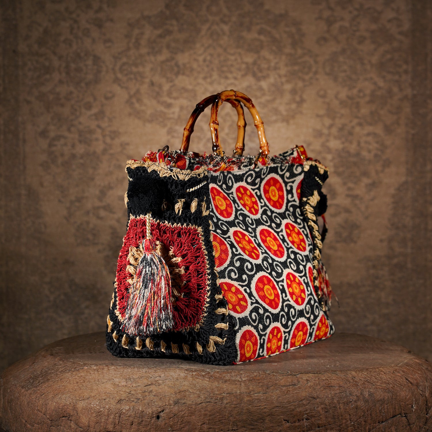 Black Fulkari Jute Tote