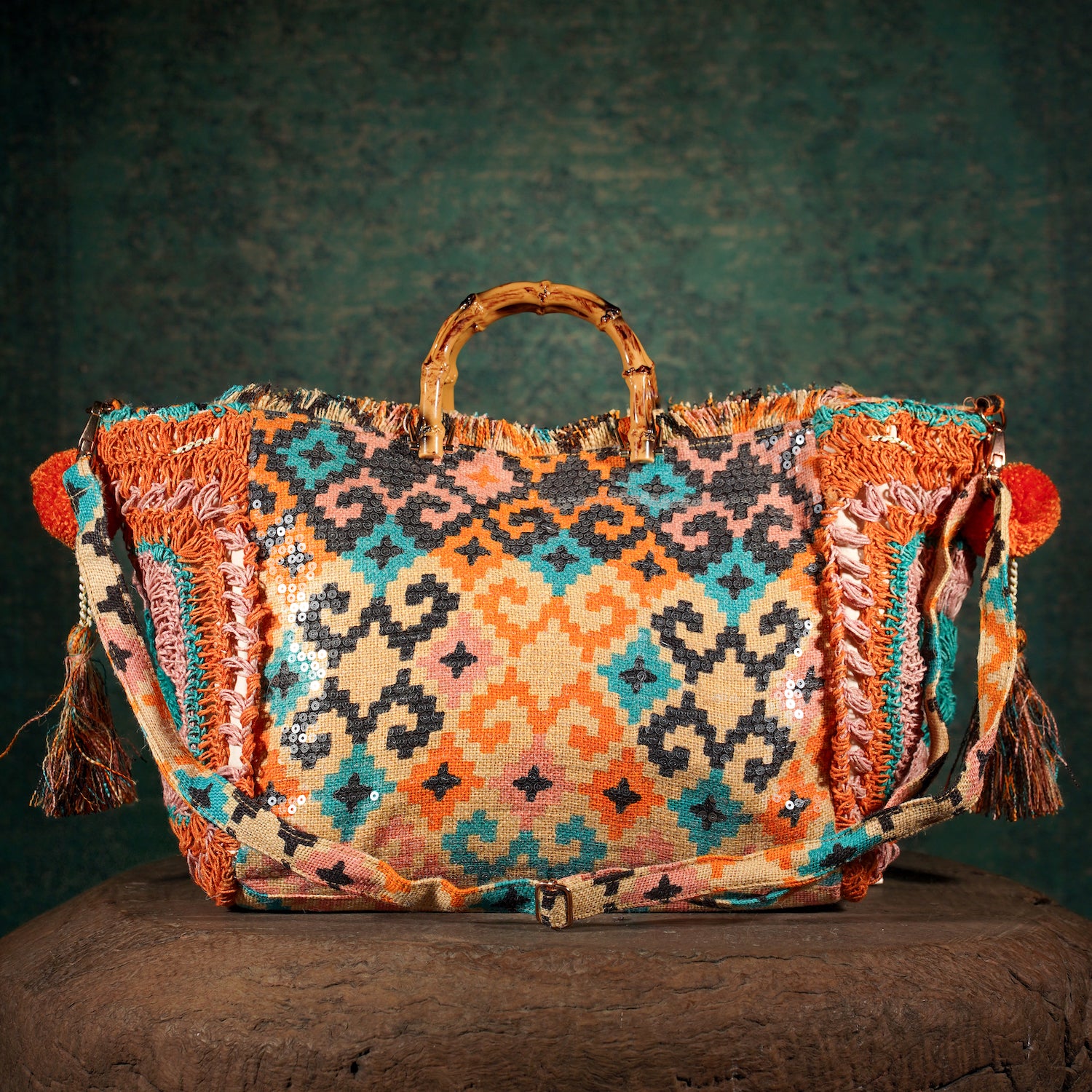 Fulkari Jute Tote - Orange