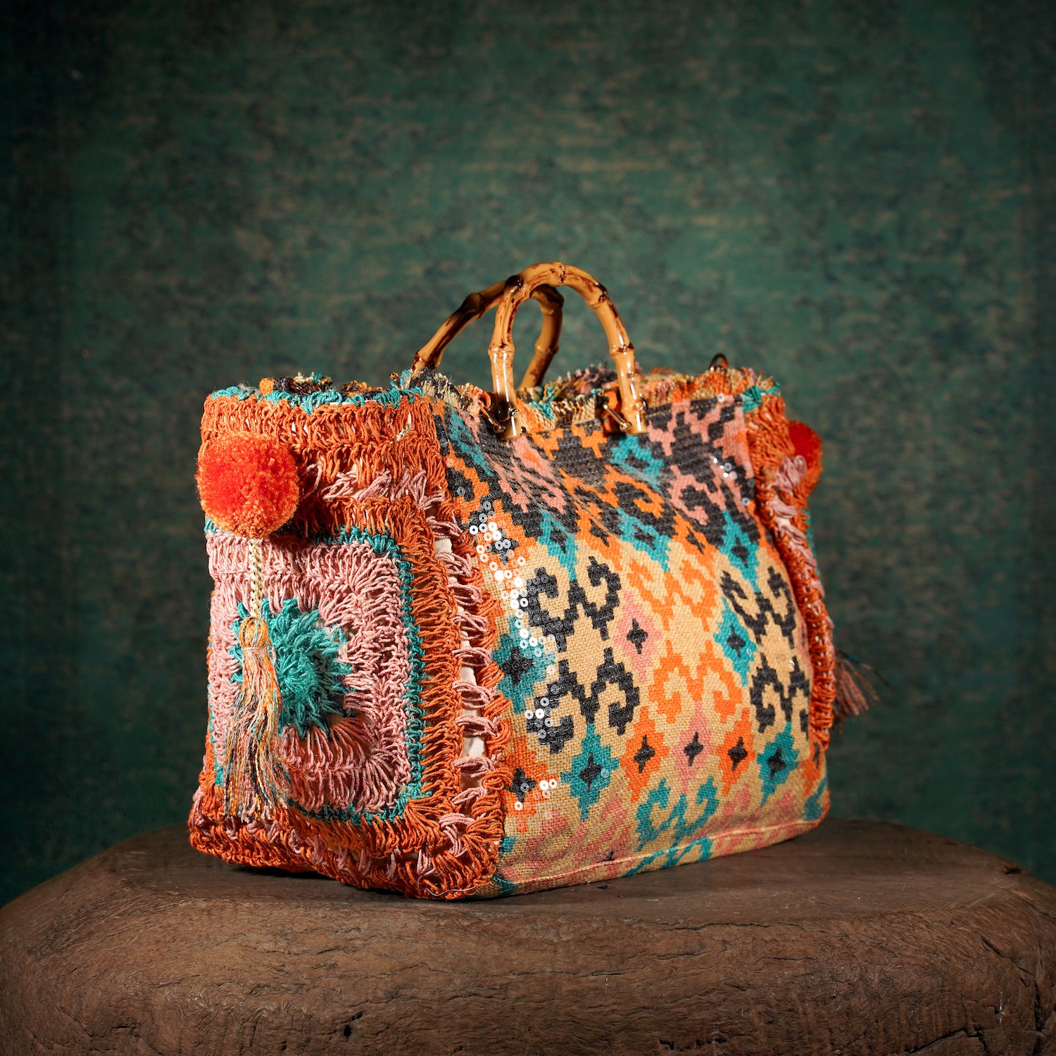 Fulkari Jute Tote - Orange