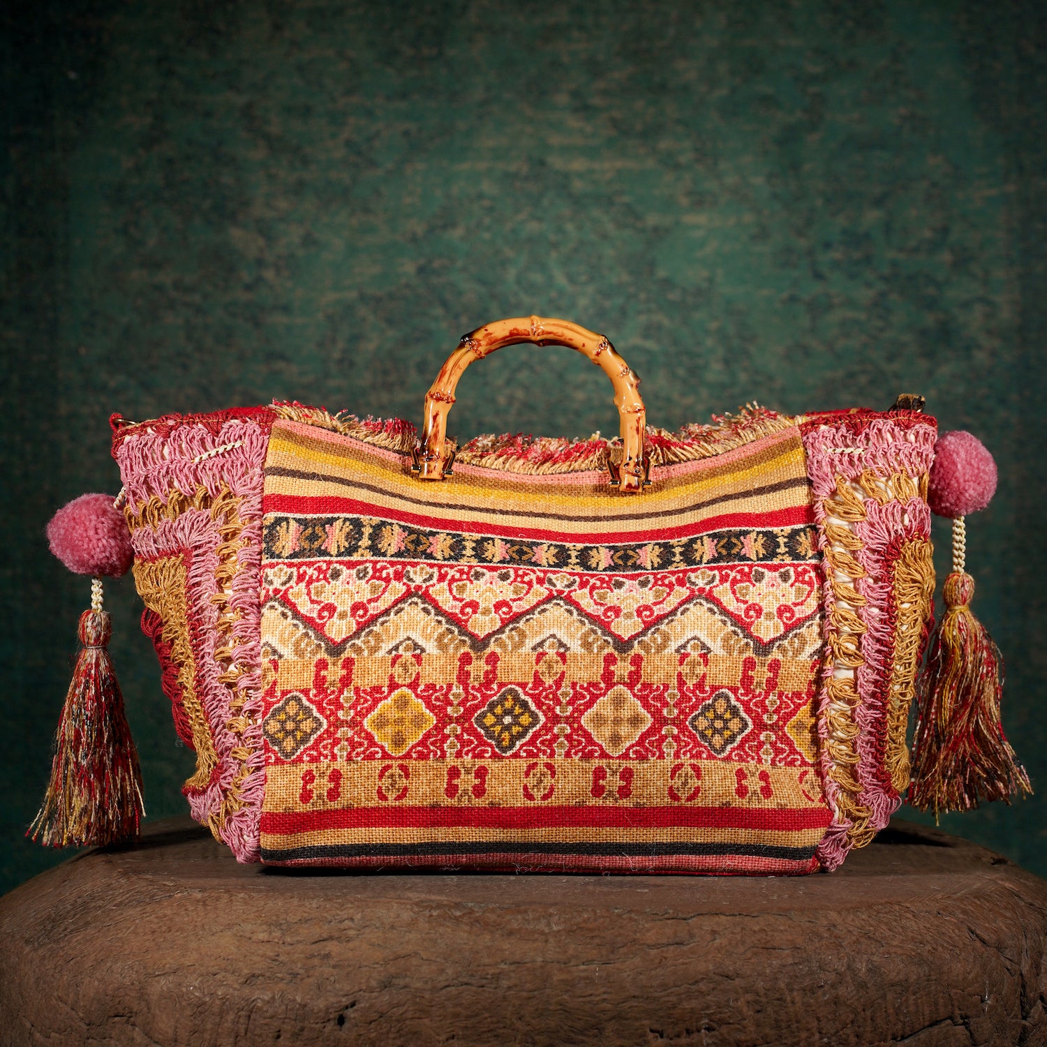 Pink Fulkari Jute Tote