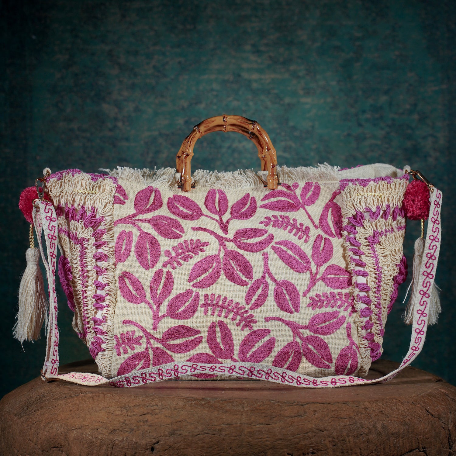 Haryali Jute Tote - Fuchsia