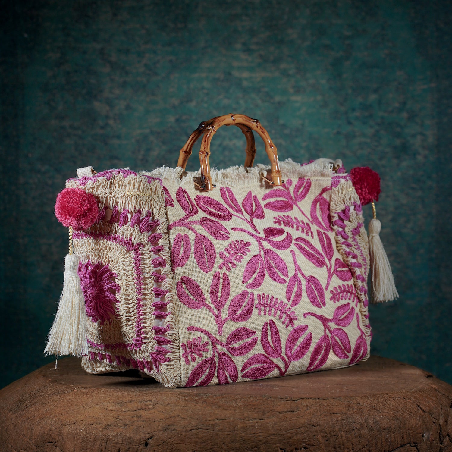 Haryali Jute Tote - Fuchsia