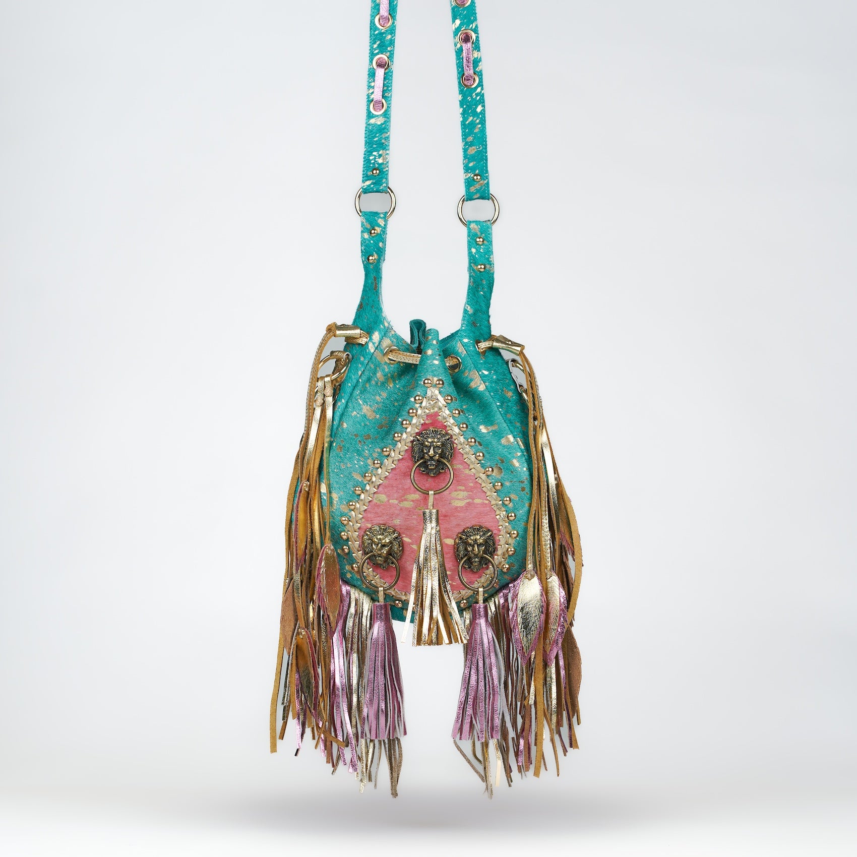 Turquoise Lion Bucket Bag