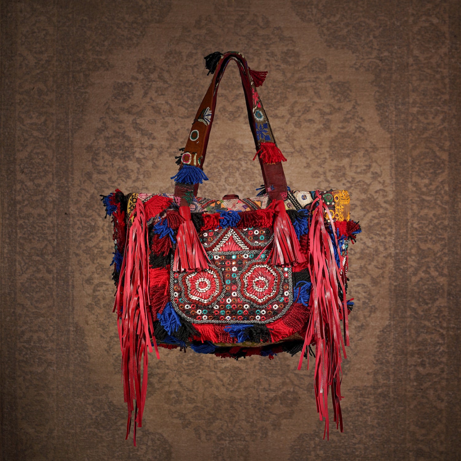 Burgundy Papaya Fringe Tote 003