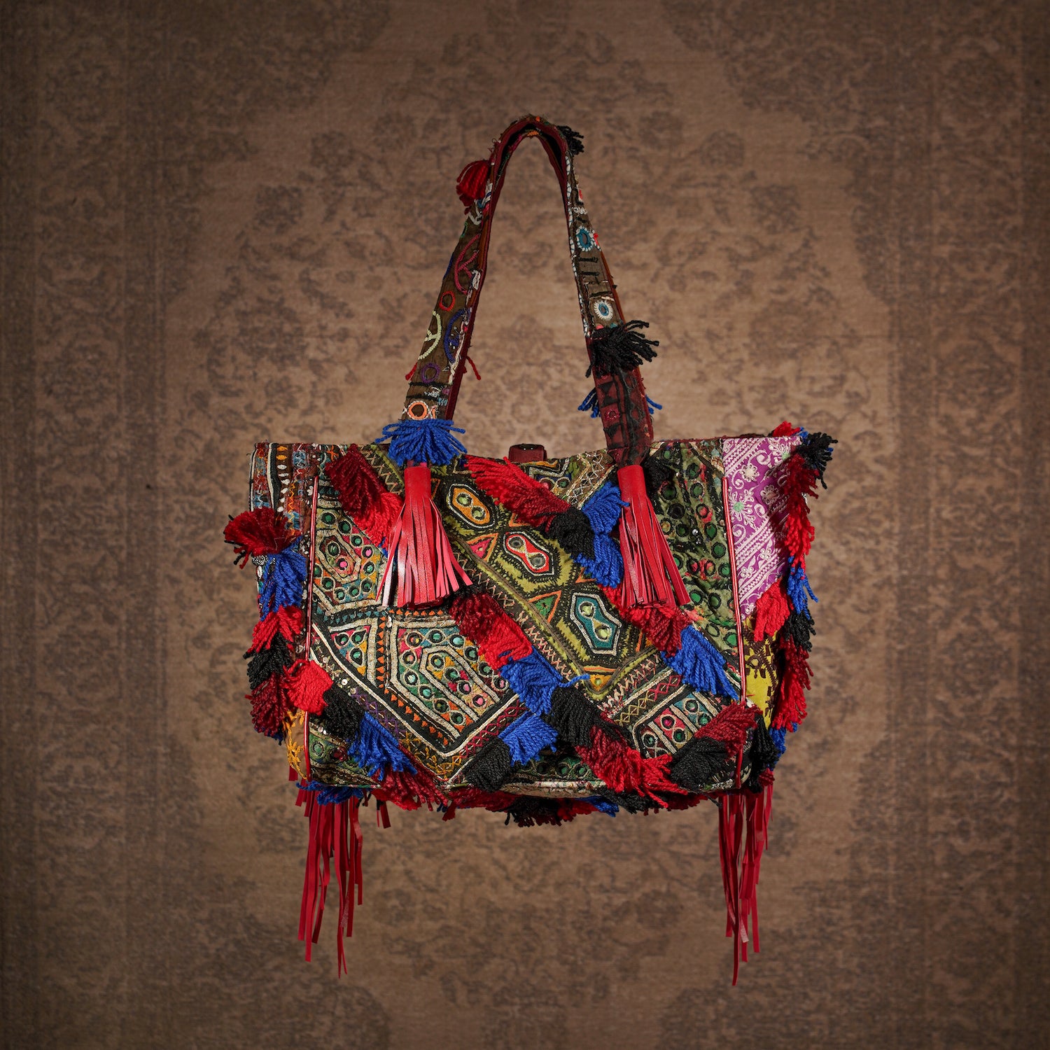 Burgundy Papaya Fringe Tote 003