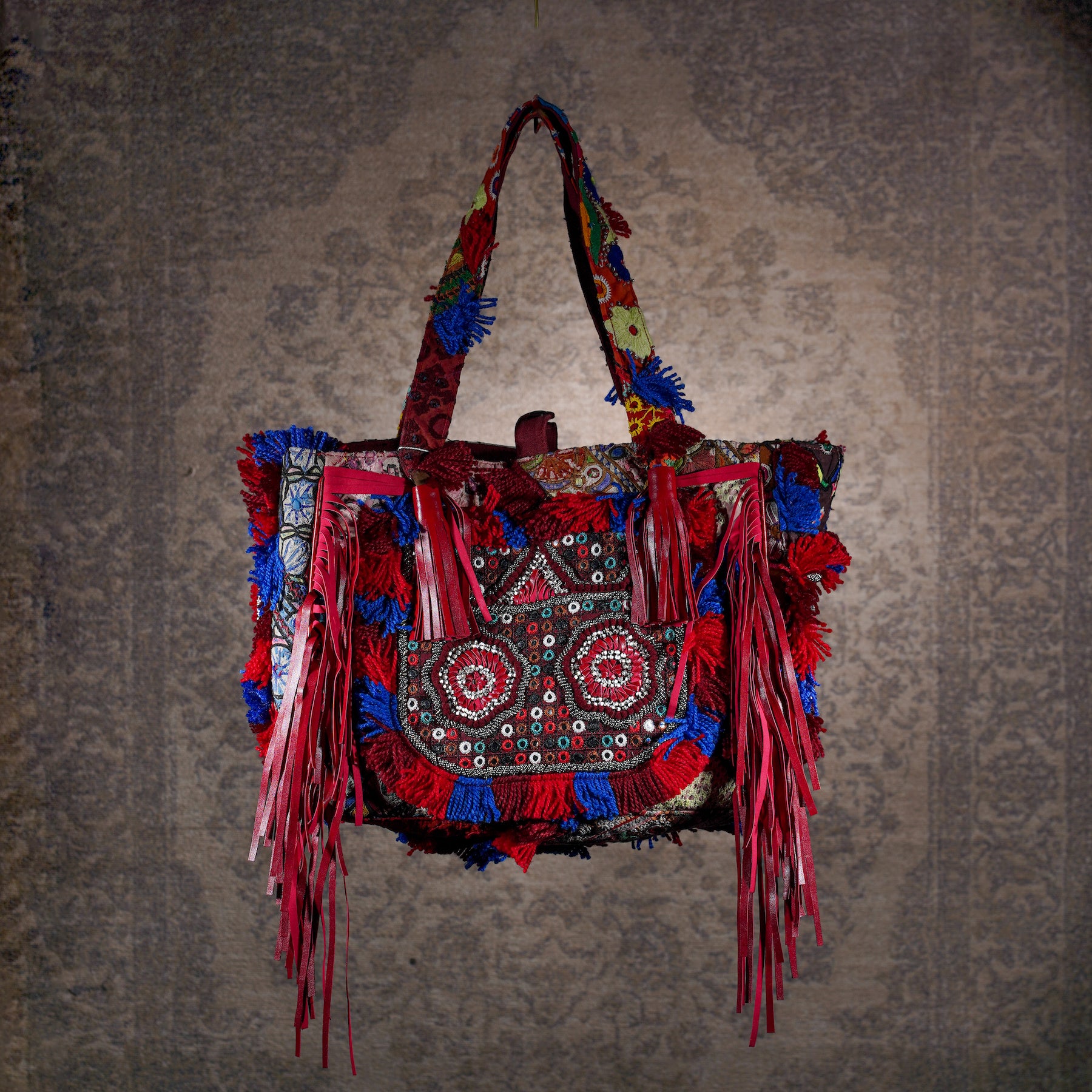 Burgundy Papaya Fringe Tote 004