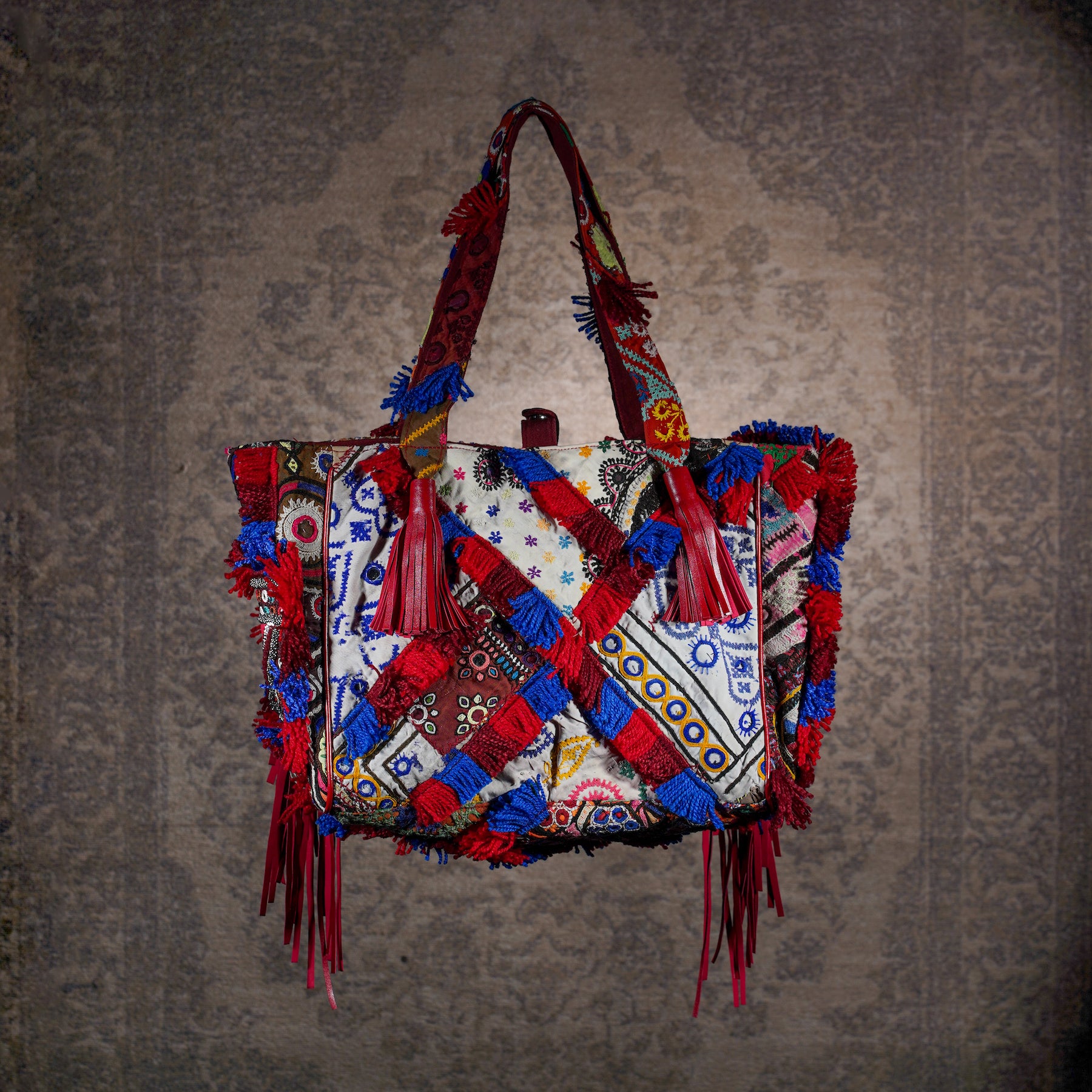 Burgundy Papaya Fringe Tote 004