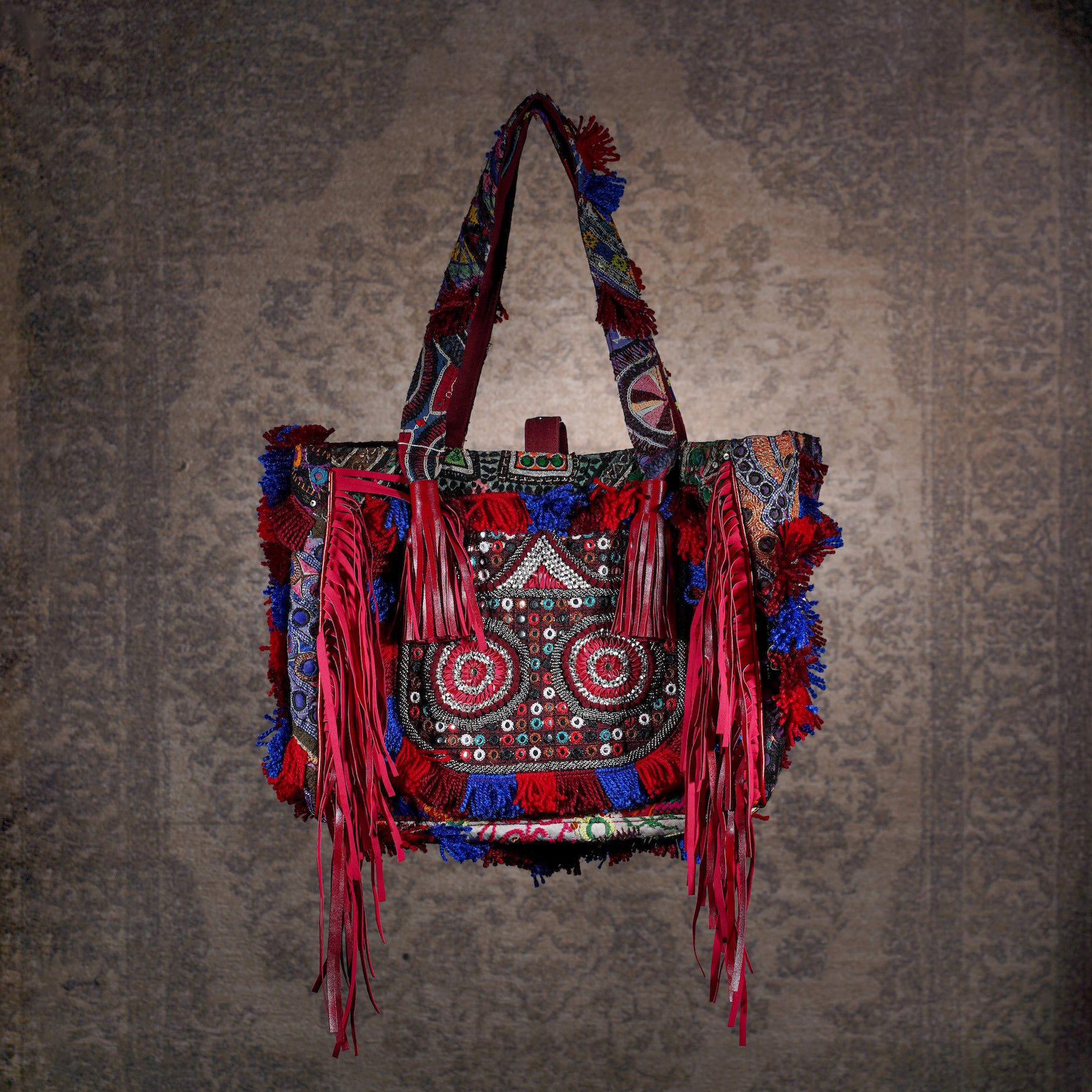 Burgundy Papaya Fringe Tote 005