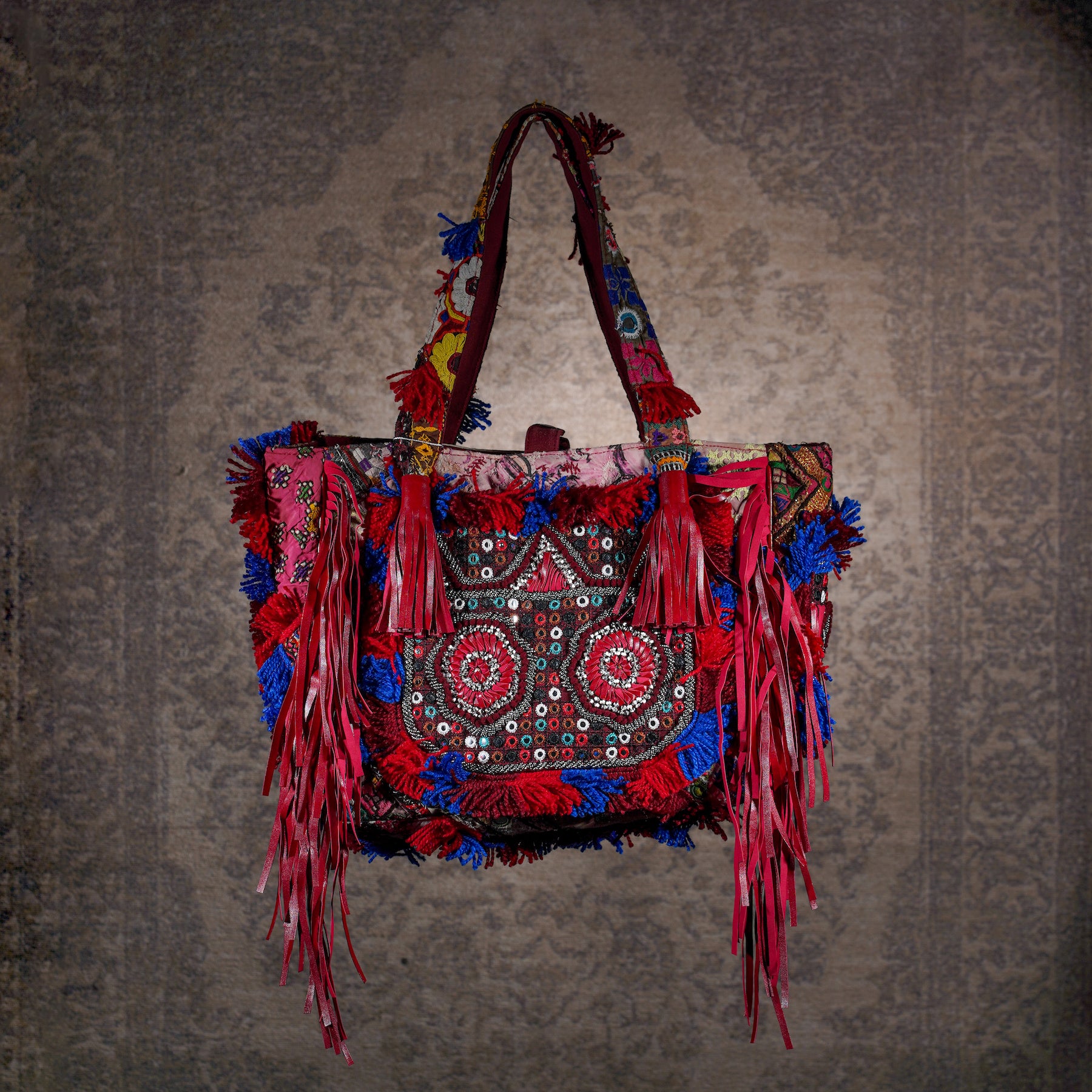 Burgundy Papaya Fringe Tote 006