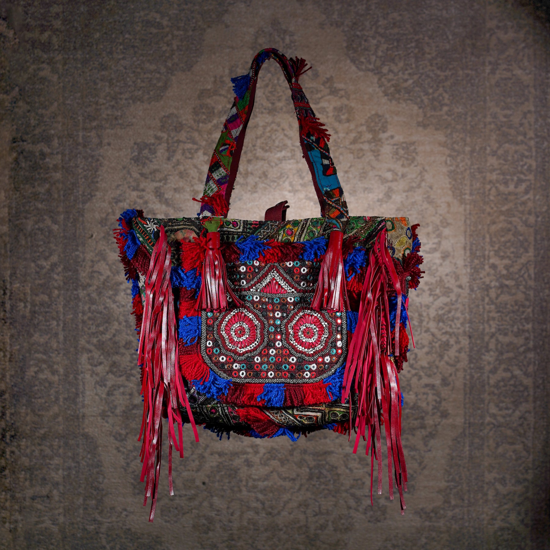 Burgundy Papaya Fringe Tote 007