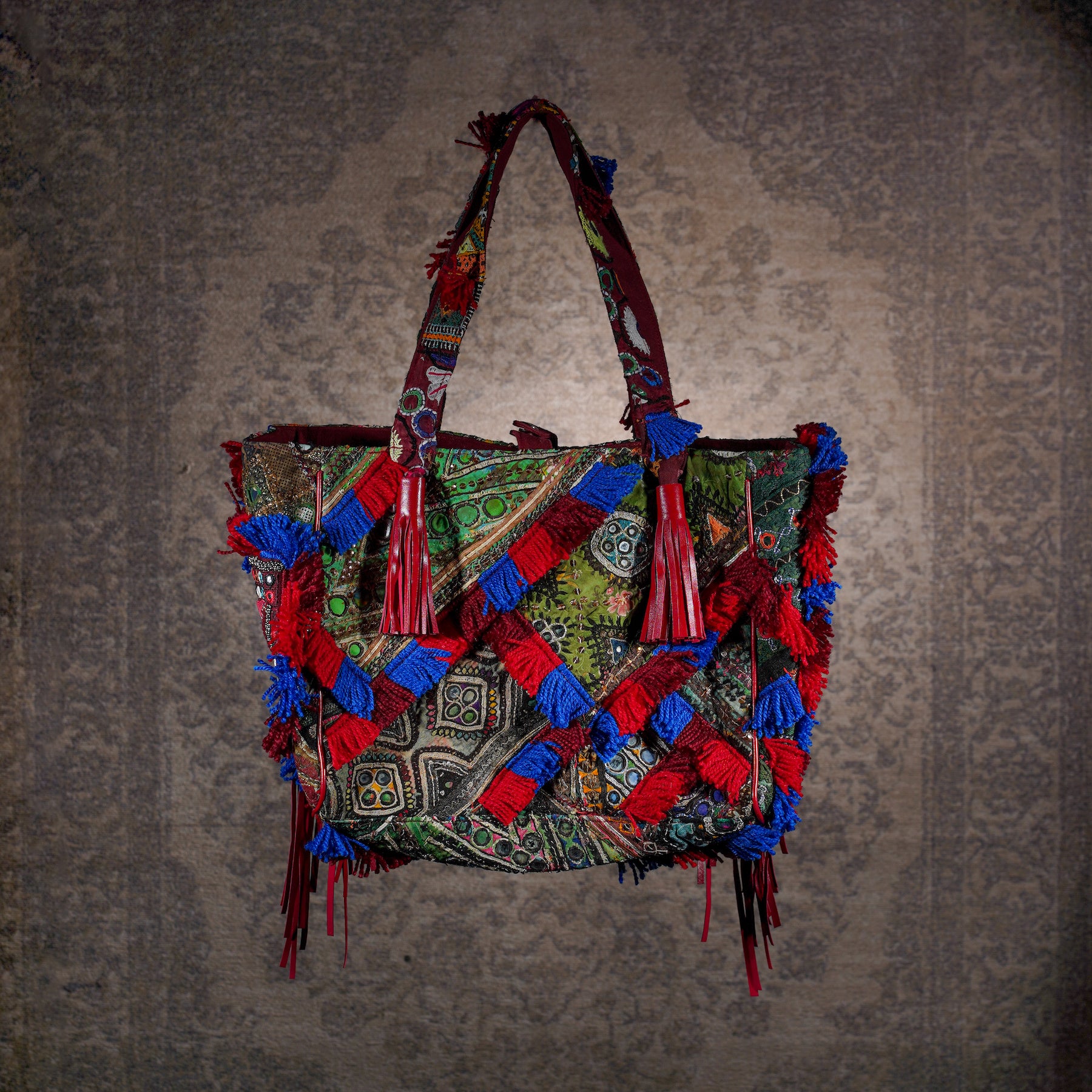 Burgundy Papaya Fringe Tote 007