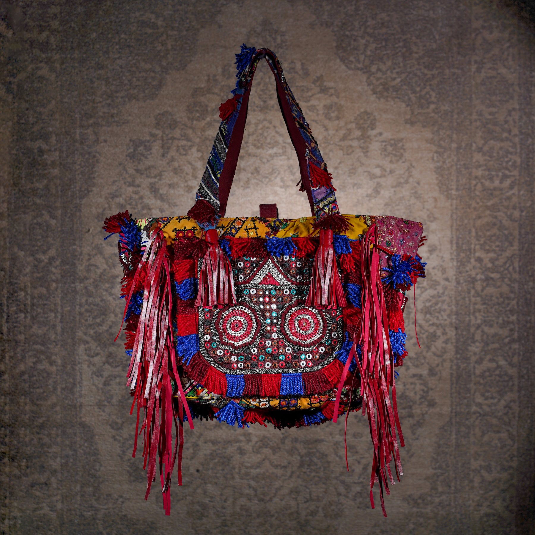 Burgundy Papaya Fringe Tote 008