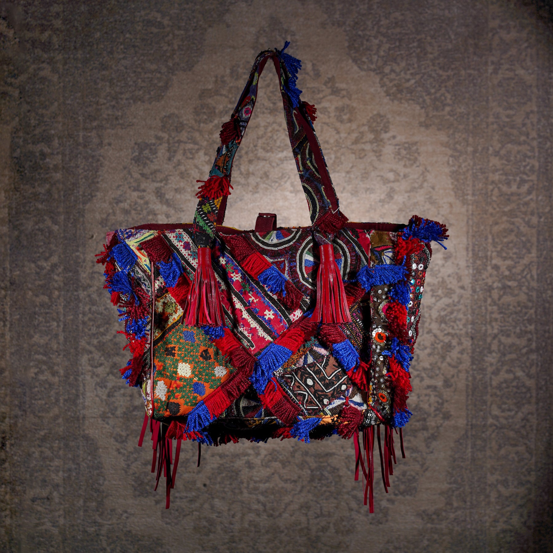 Burgundy Papaya Fringe Tote 008