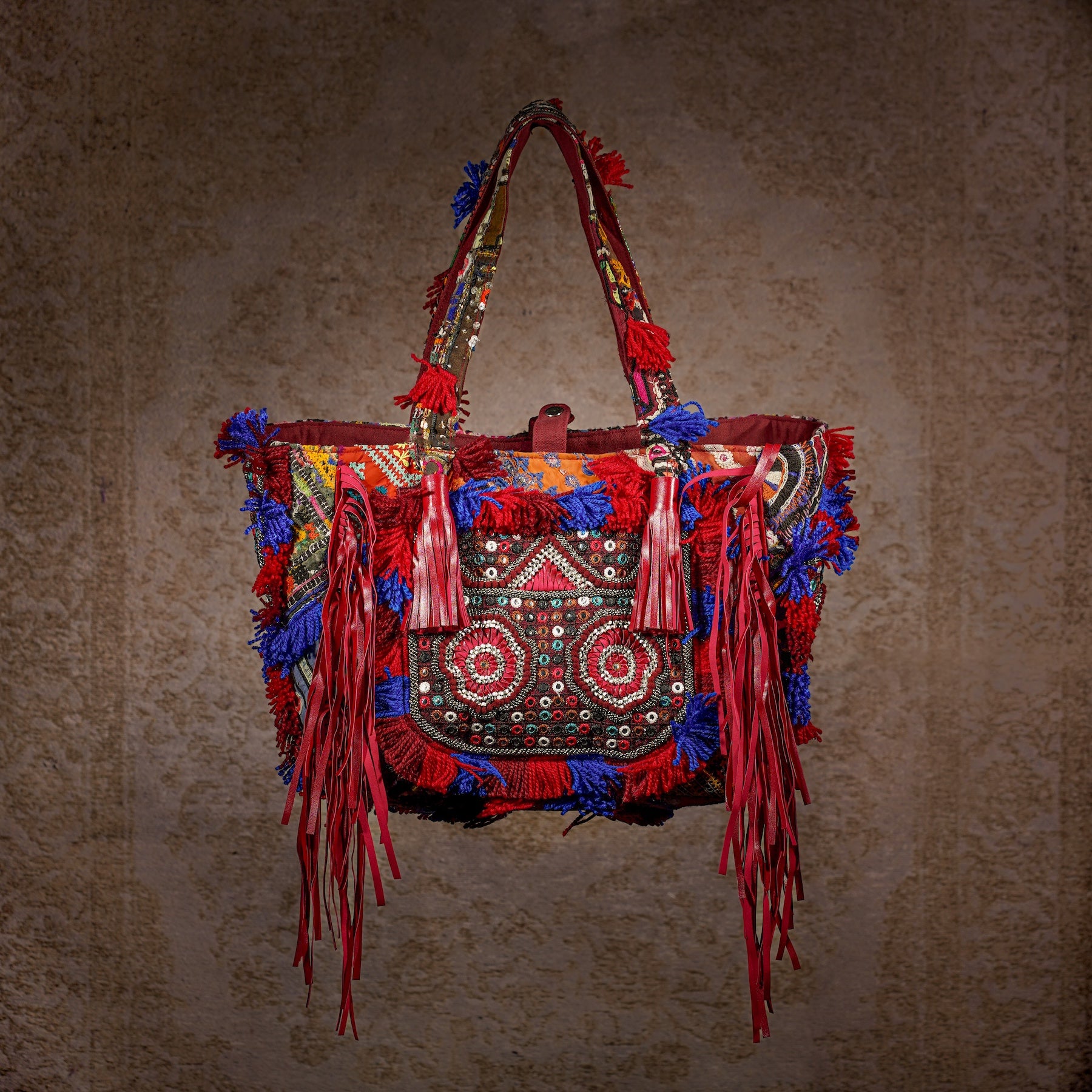Burgundy Papaya Fringe Tote 009