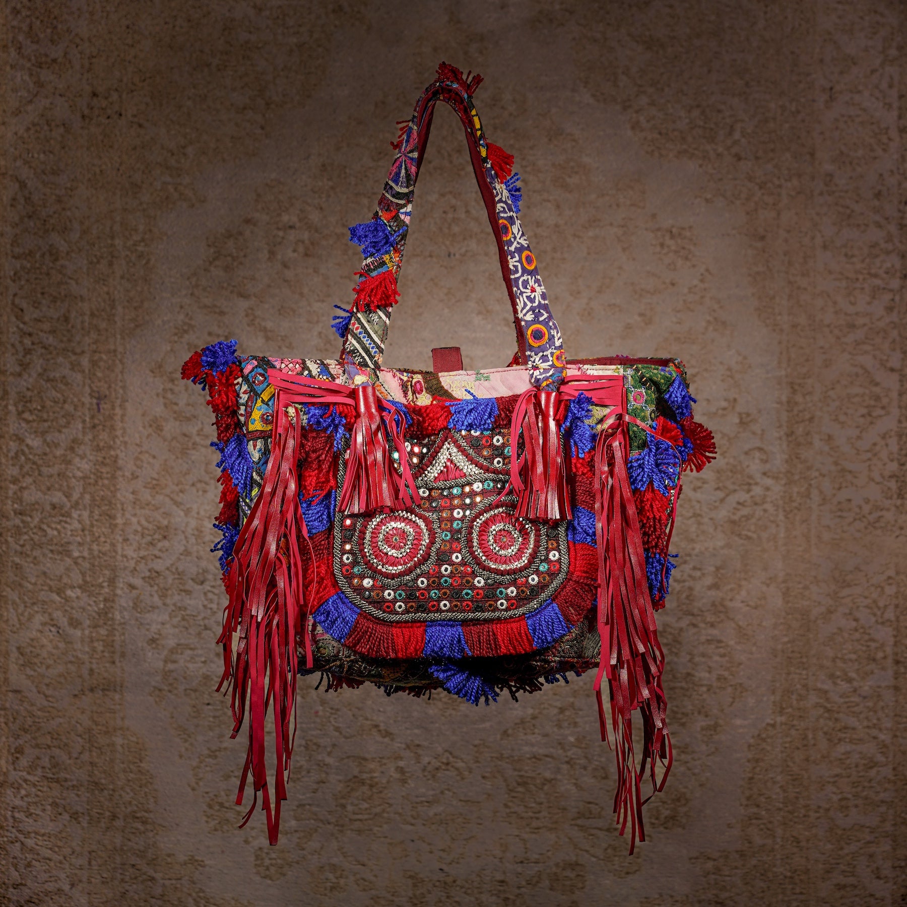 Burgundy Papaya Fringe Tote 010