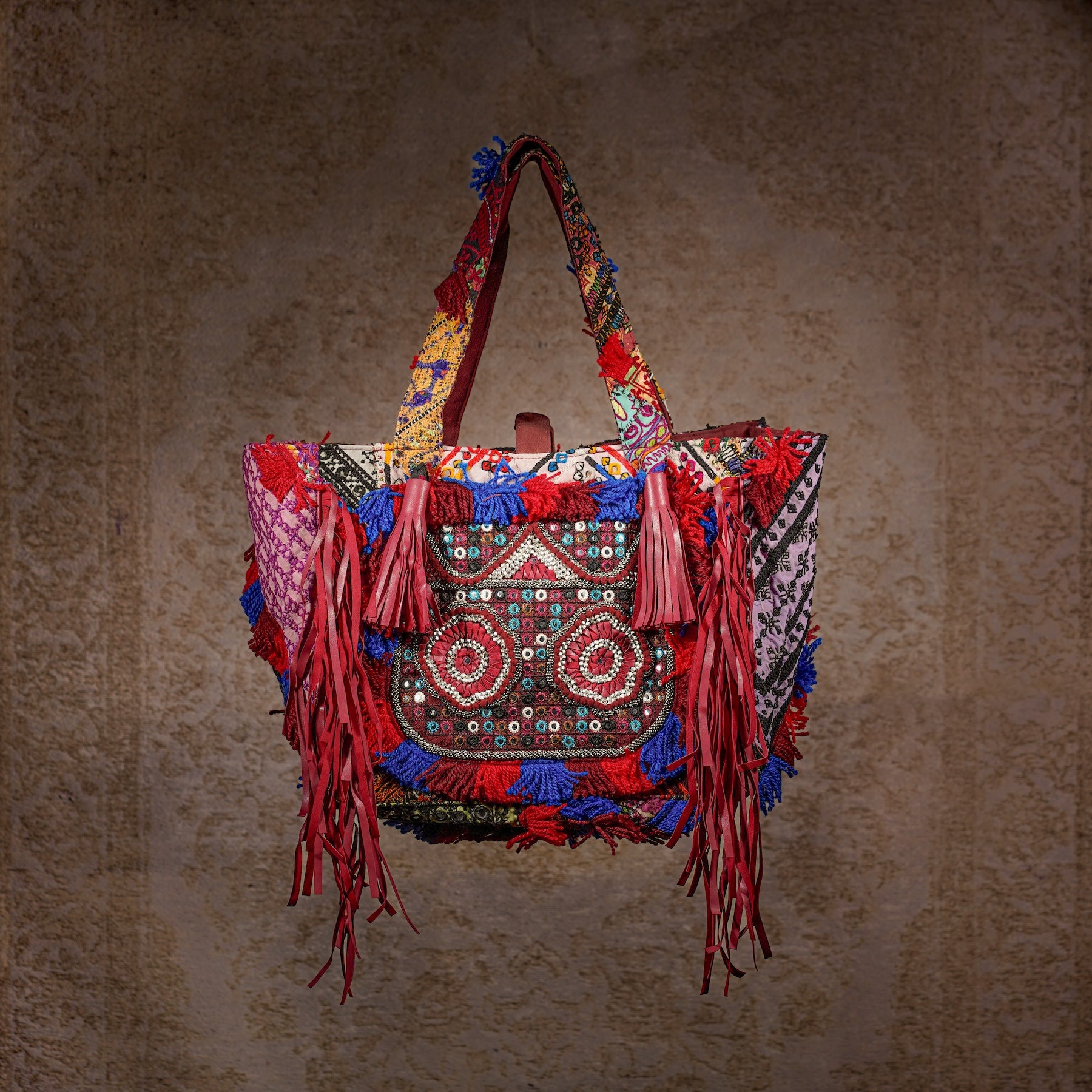 Burgundy Papaya Fringe Tote 011