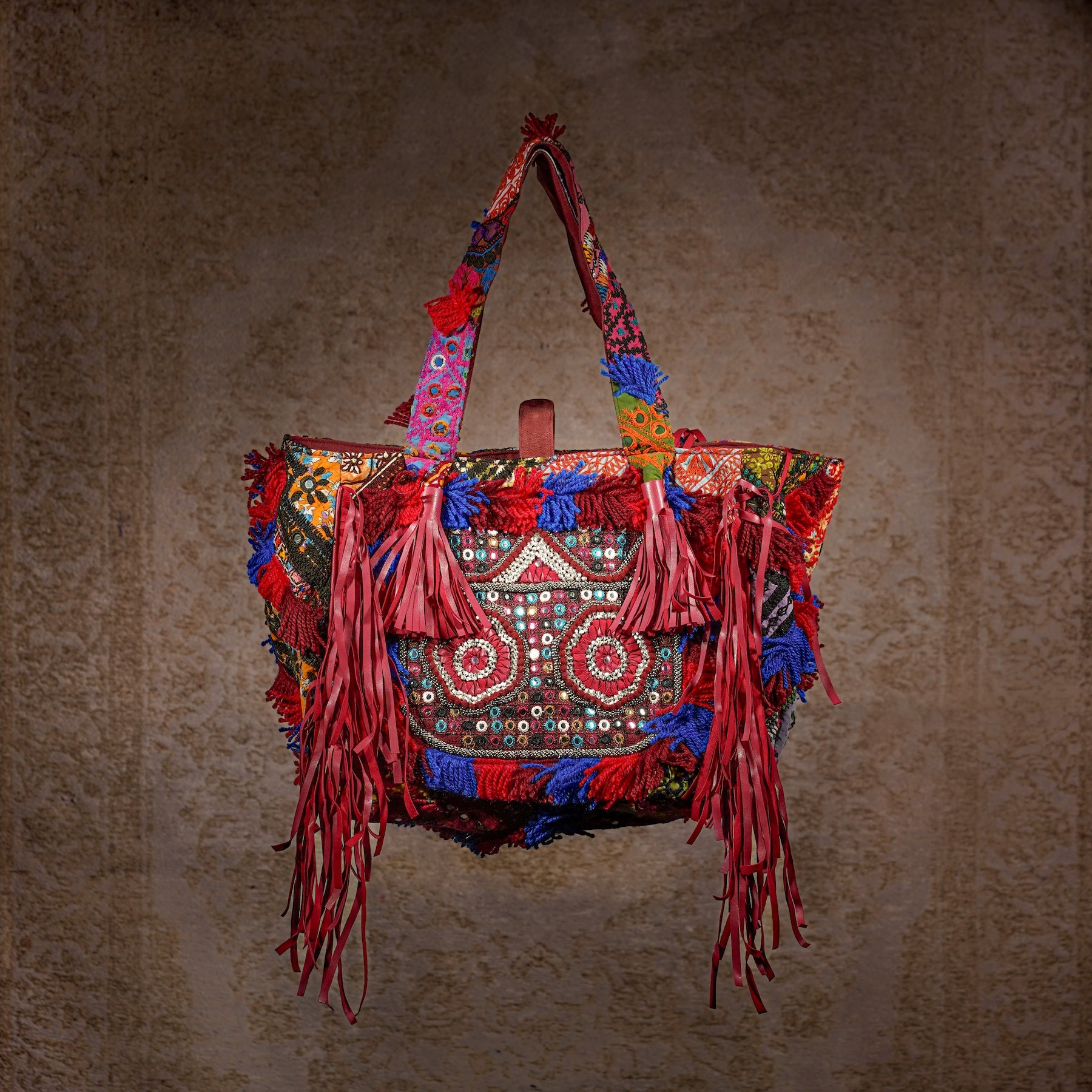 Burgundy Papaya Fringe Tote 013